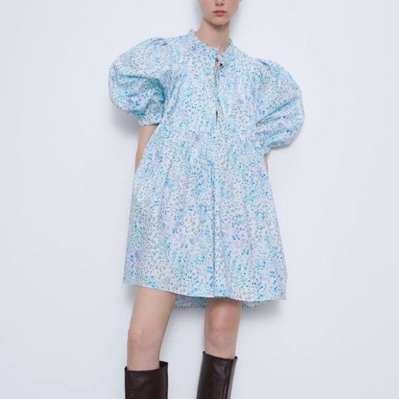 Zara blue printed poplin dress NWT - Picture 6 of 10